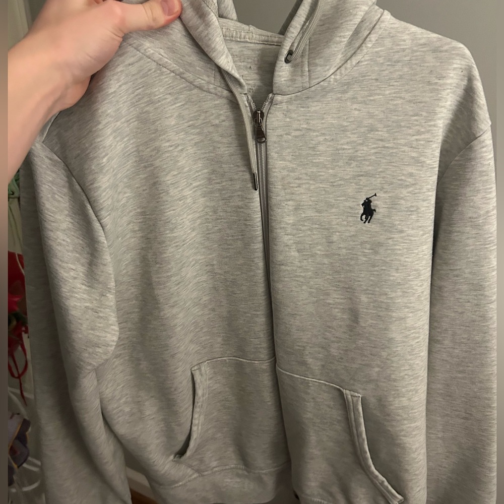 Mens Polo Ralph lauren zip up hoodie Barely worn MEN S, Creamy grey ish white